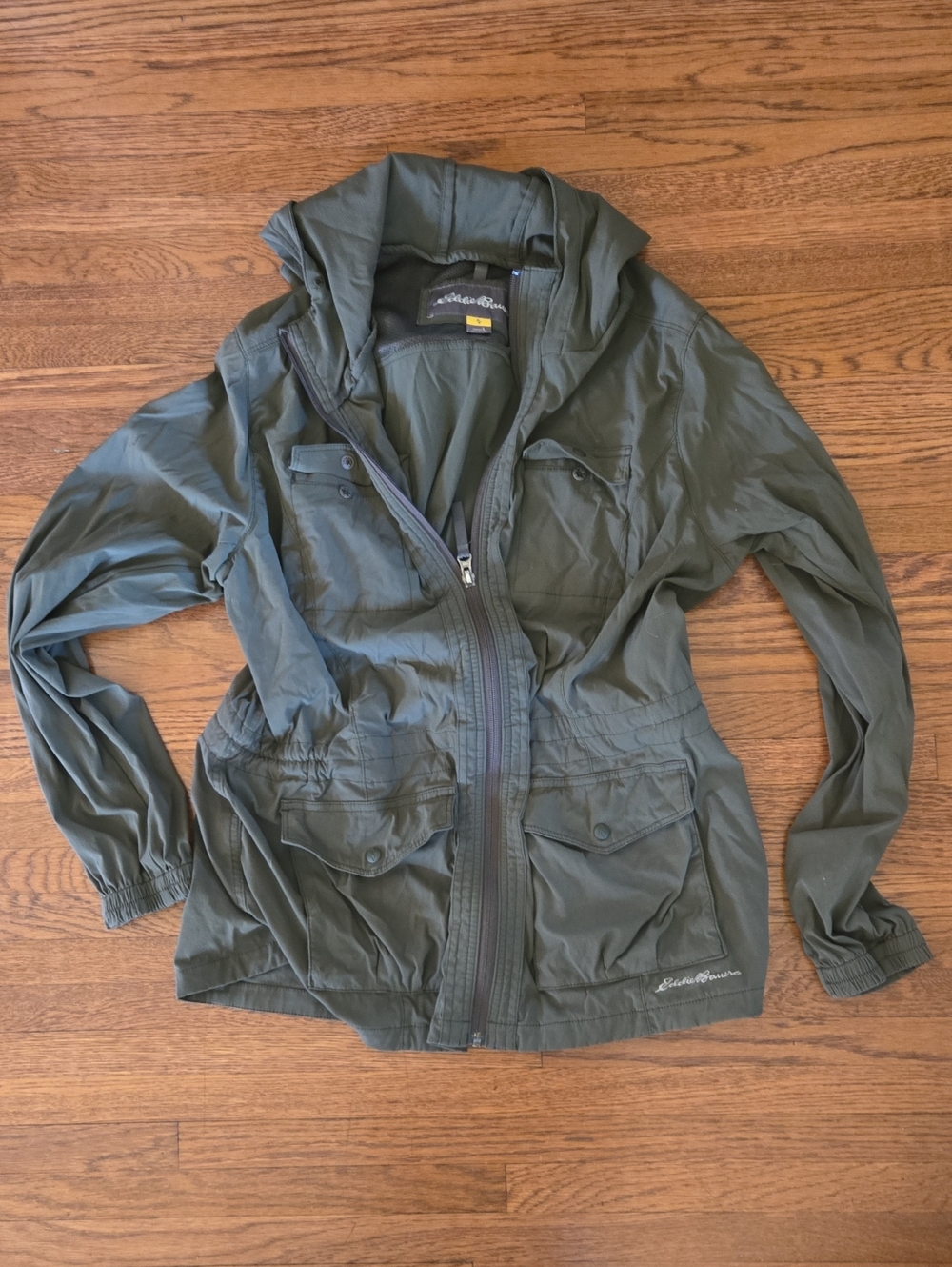 Eddie Bauer Olive Green Hooded Anorak Jacket